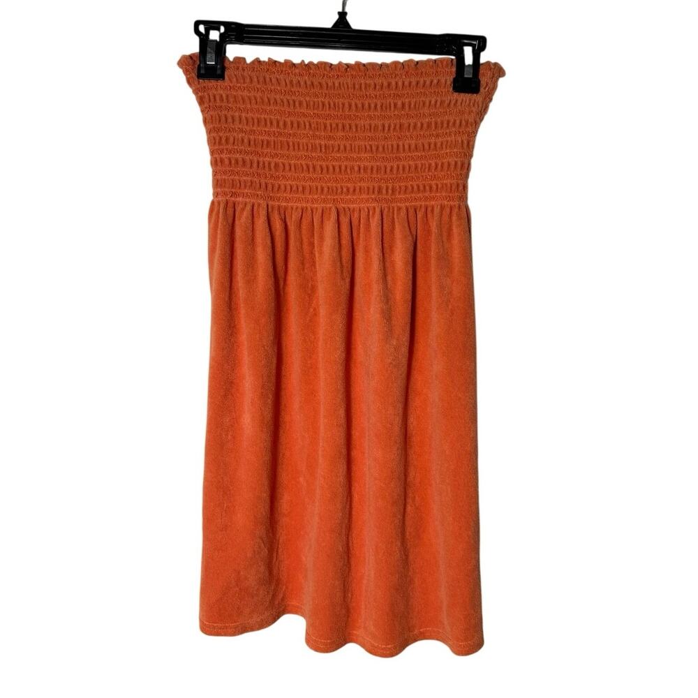 Vintage Y2K Juicy Couture USA Made Orange Terry Cloth Strapless Dress Cover Up L